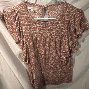 Maurices Brown Patterned Ruffle Blouse
